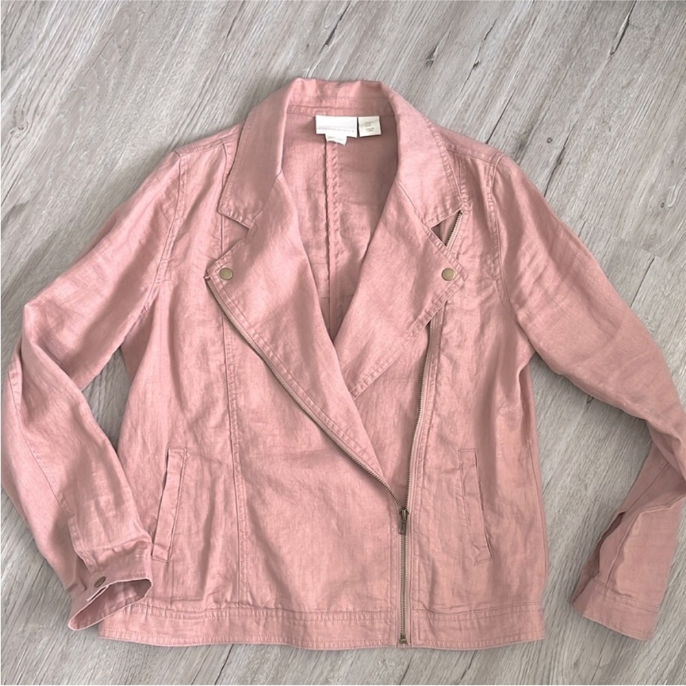 100% Linen dusty rose moto style jacket M